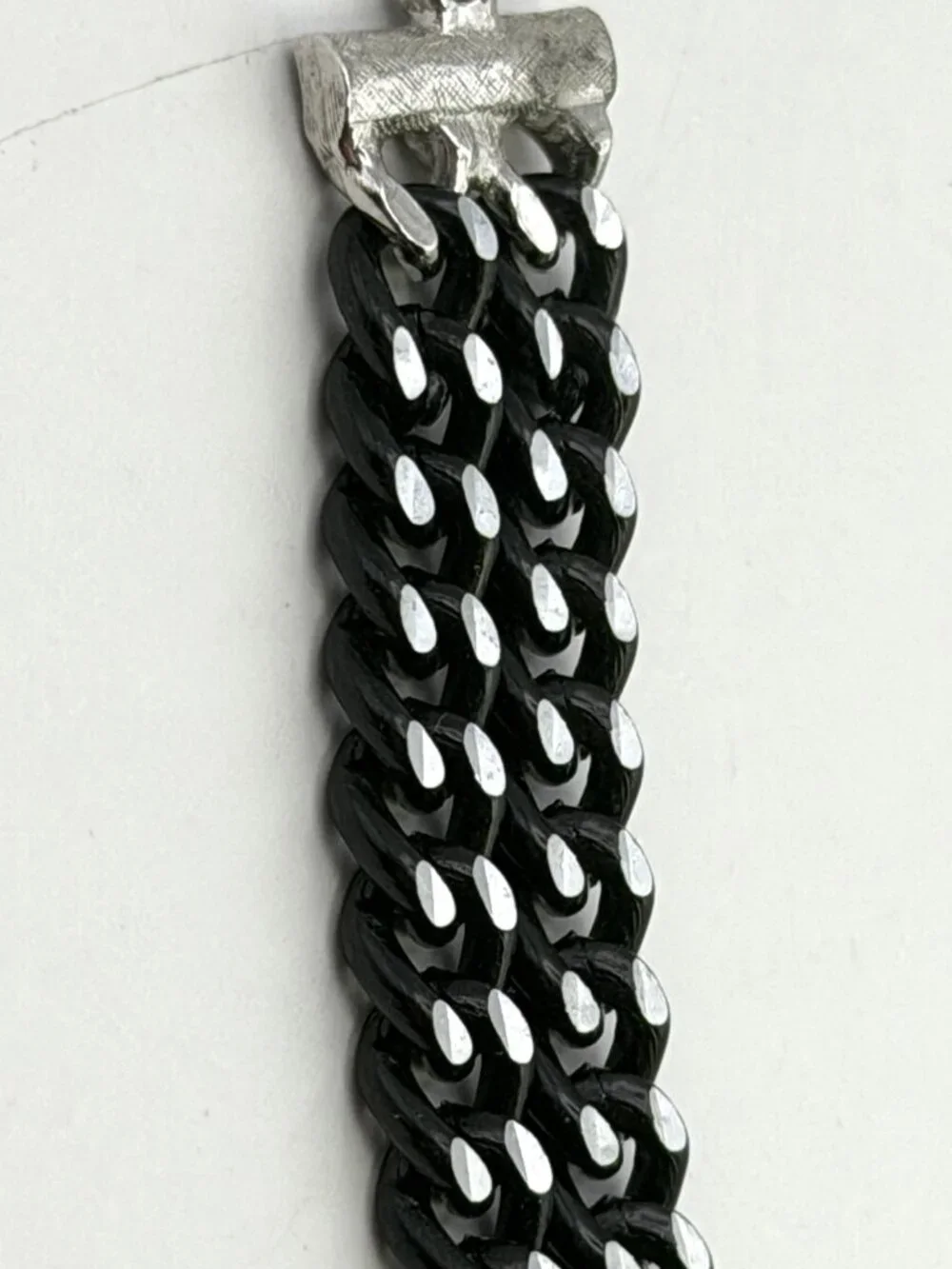 Trifari Black Silver Accent Choker Double Curb Link 14” Adjustable Signed